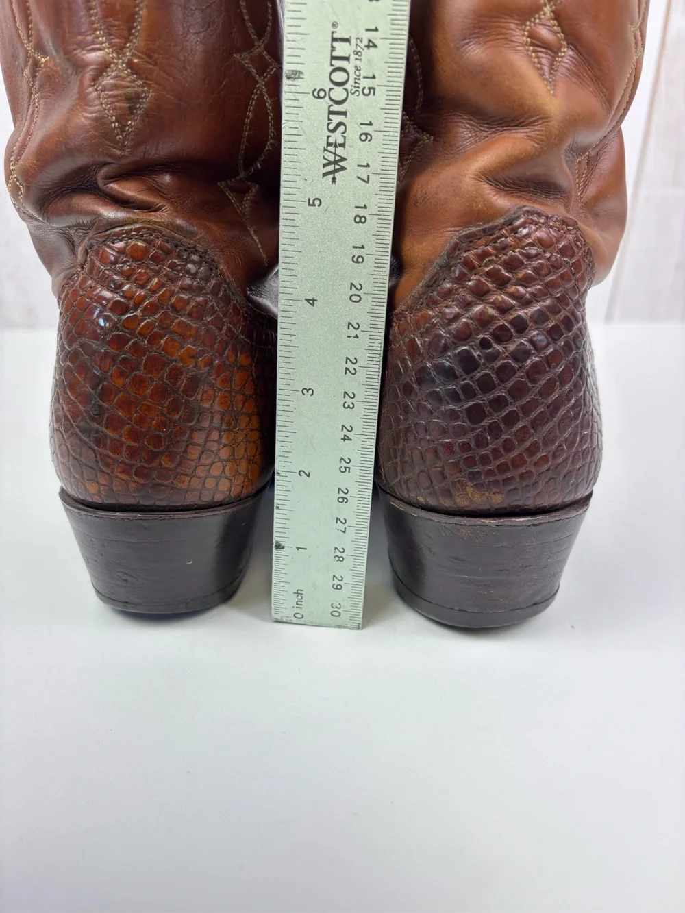 Vintage Justin Boots Exotic Alligator Belly Leather Western Cowboy Brown Size 8D - Picture 14 of 16